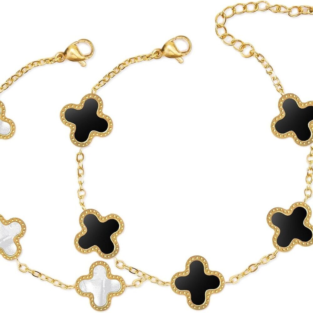 Unique 18k Gold Four Leaf Clover Bracelet For Women White Gold Lucky Link Clover